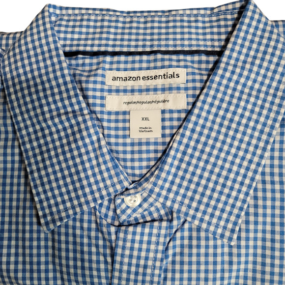 Amazon Essential Men's Blue White Poplin Button Down Shirt - XXL - Picture 5 of 8